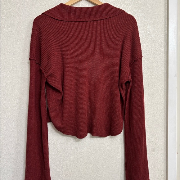 Free People Ella Sweater Ribbed Collared Cardigan Coquette Boho Crop Top - Picture 3 of 7